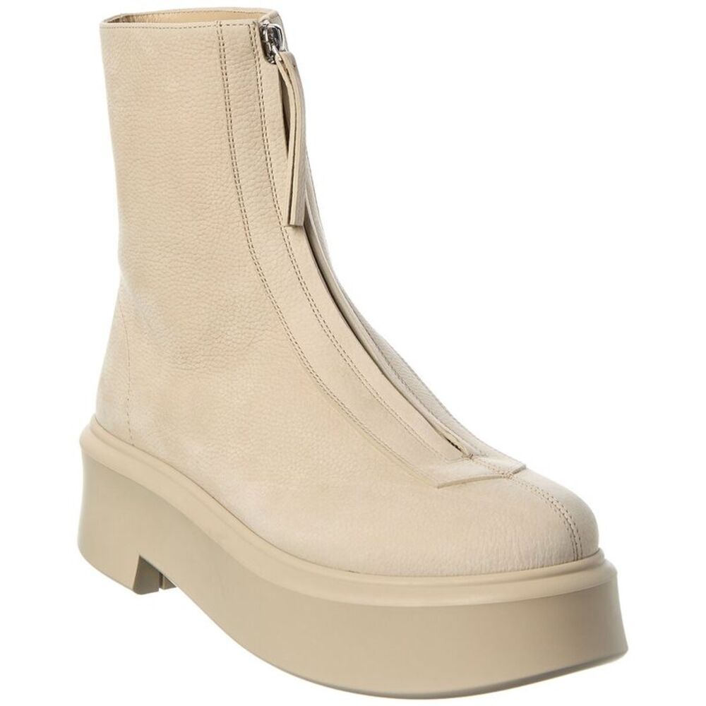 The Row Zipped Leather Boot, Beige